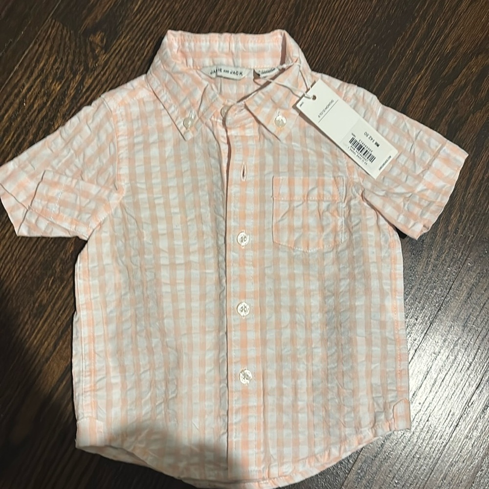 Janie & Jack 6-12M pink gingham seersucker shirt